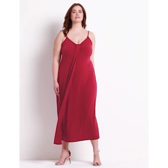 Lane Bryant Red Sleeveless Drape-Front Long Maxi Sheath Dress Size 22/24 3X Plus - Picture 10 of 11